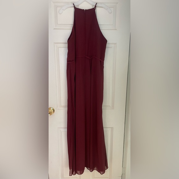 Wine Colored David’s Bridal Dress high-neck chiffon dress with cascade - Picture 8 of 8